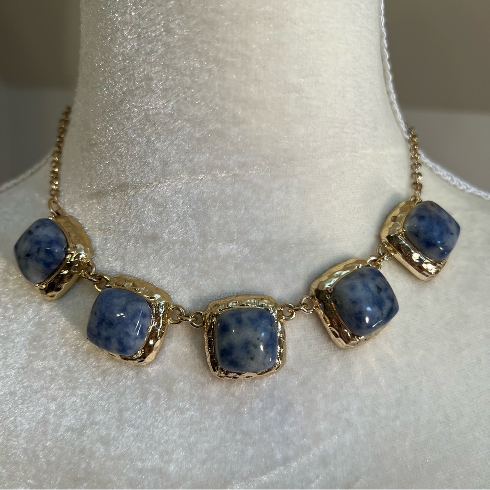 Bold Blue Stone Goldtone Necklace